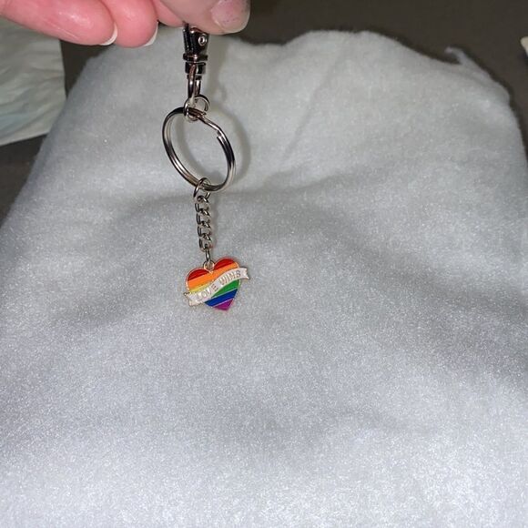 Pride Love Wins Heart Pendant on Lobster Claw KeyChain (Handmade) - Picture 3 of 3